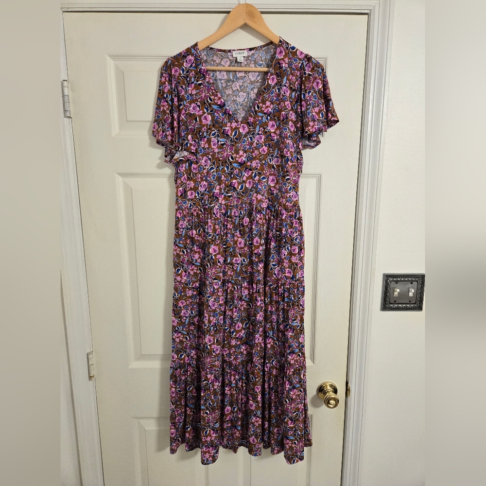 J. Crew Floral Pink , Brown And Blue Maxi  Dress Size 12